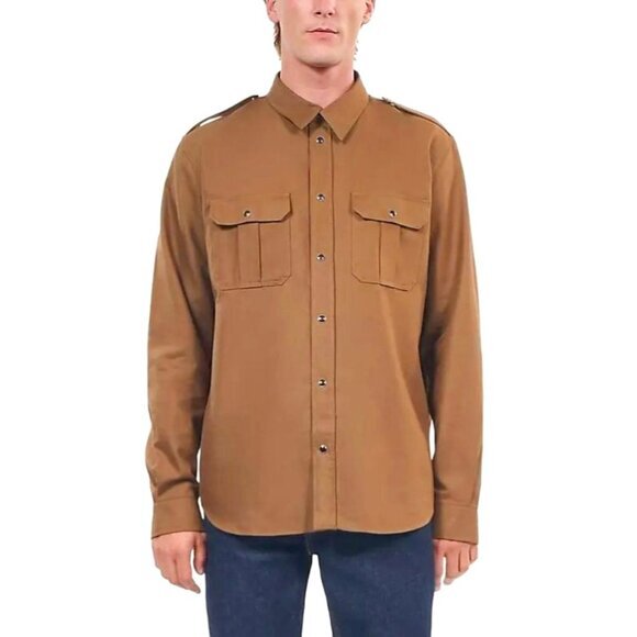 The Kooples Mens Brown Shirt With Shoulder Tabs & Patch Pockets